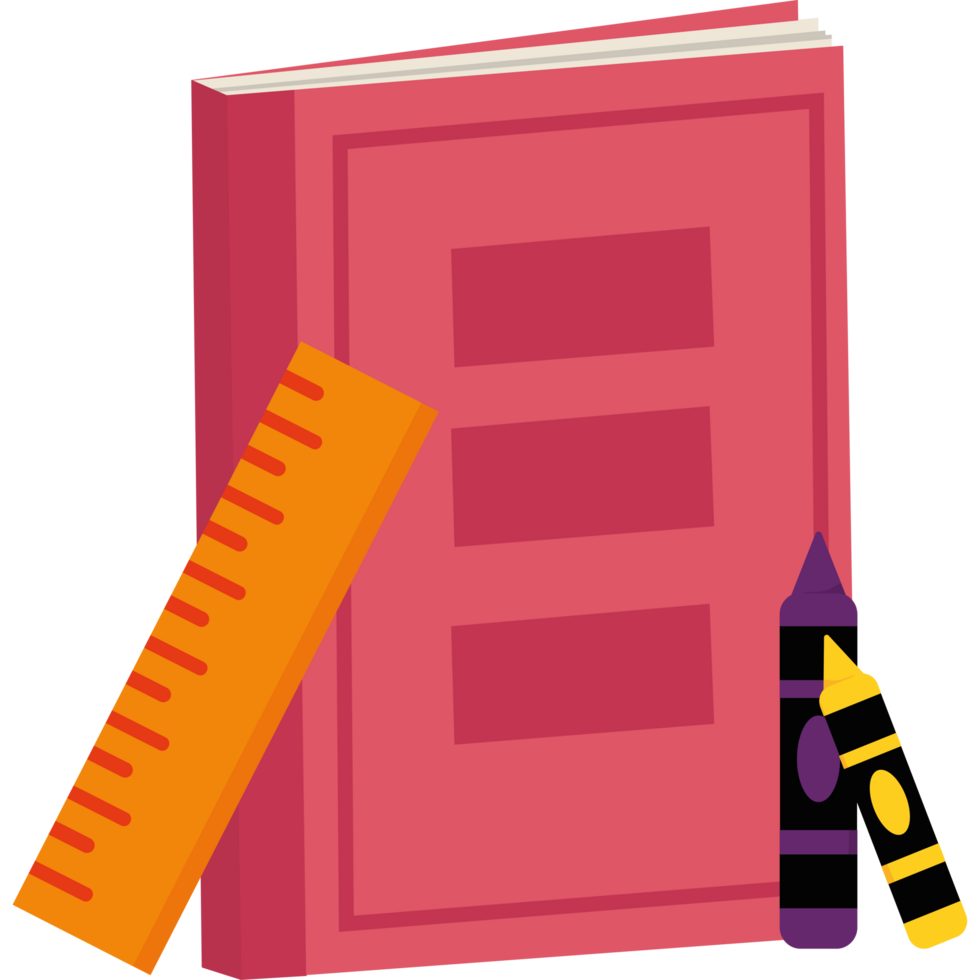 A book, pencils and ruler are next to a book png