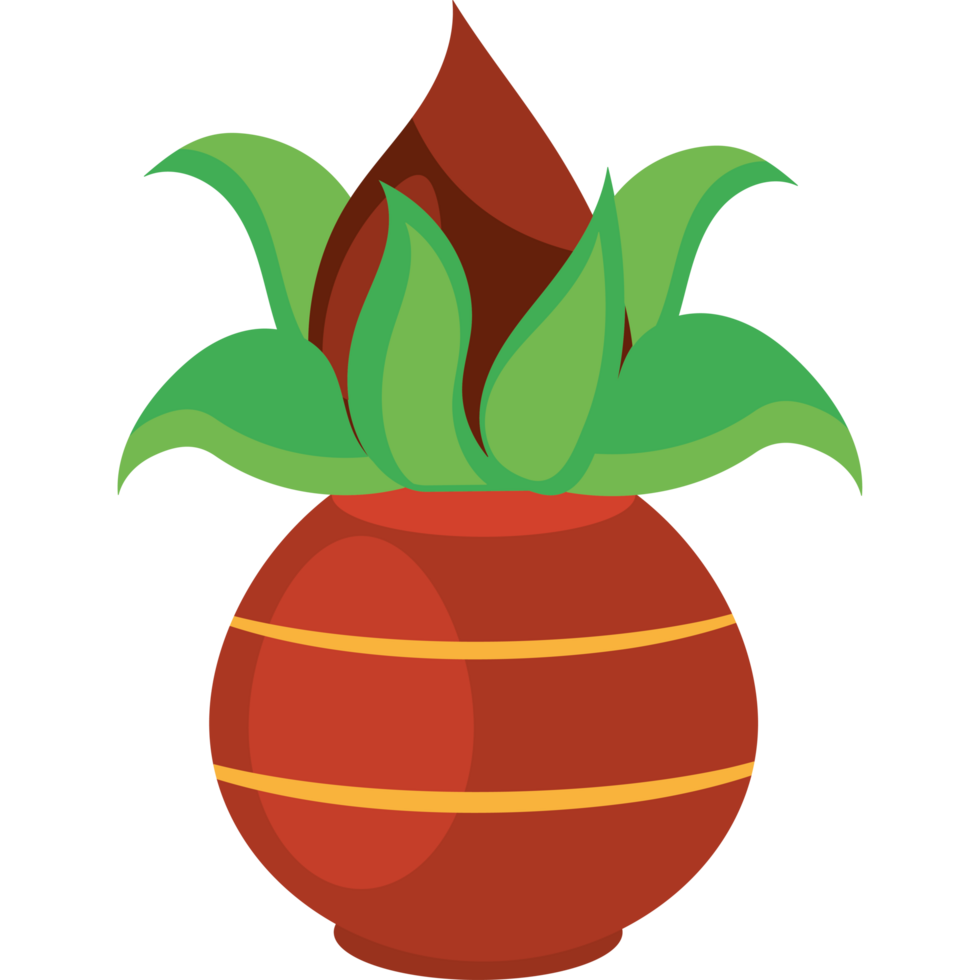 A red pot with a green plant in it png