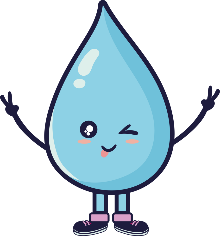 A cartoon water drop character with arms outstretched png