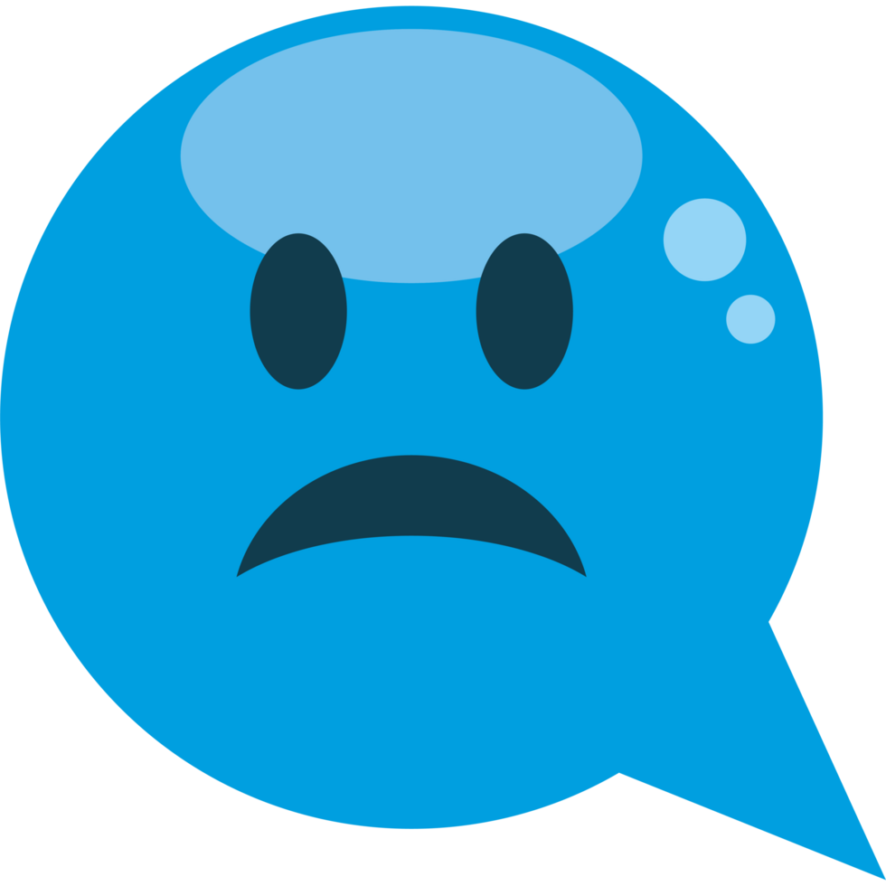 A blue speech bubble with a sad face png