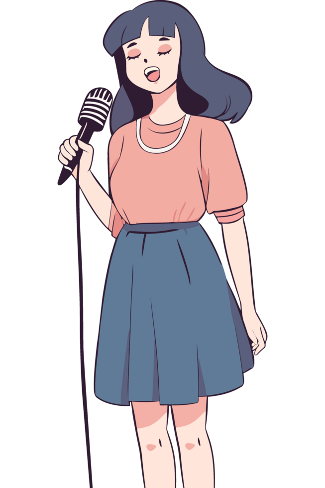 A cartoon girl singing into a microphone png