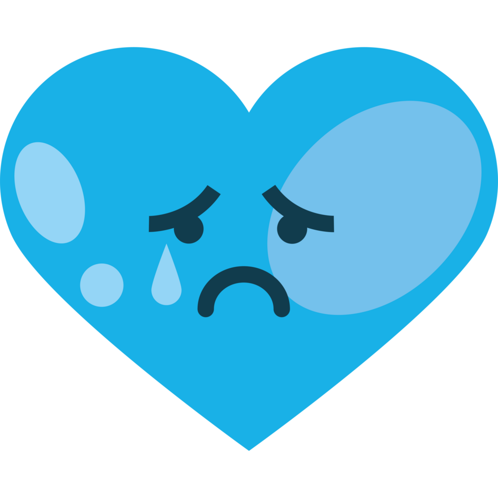 A blue heart with a sad face png