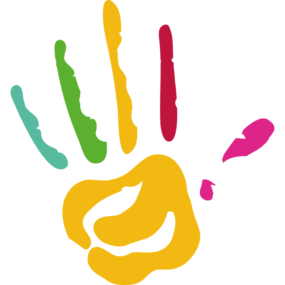 A colorful hand with a rainbow on it png