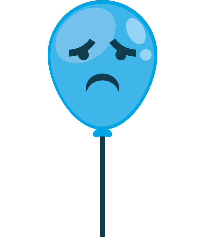 A blue balloon with a sad face on it png