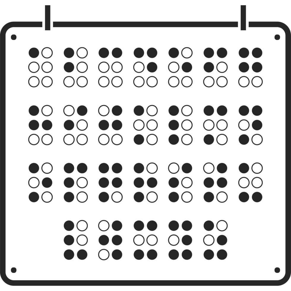 A black and white image of a calendar with dots png