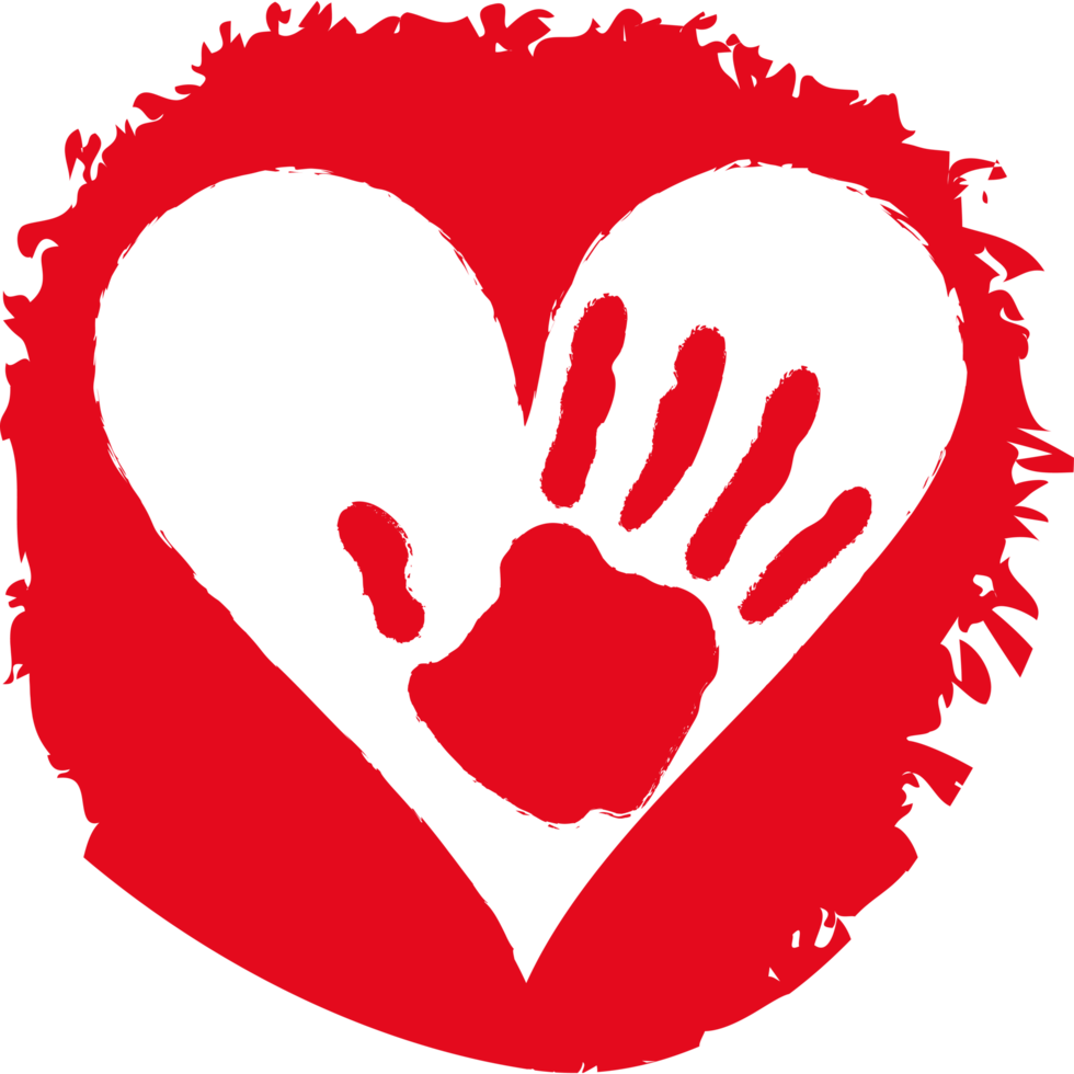A red heart with a hand print on it png
