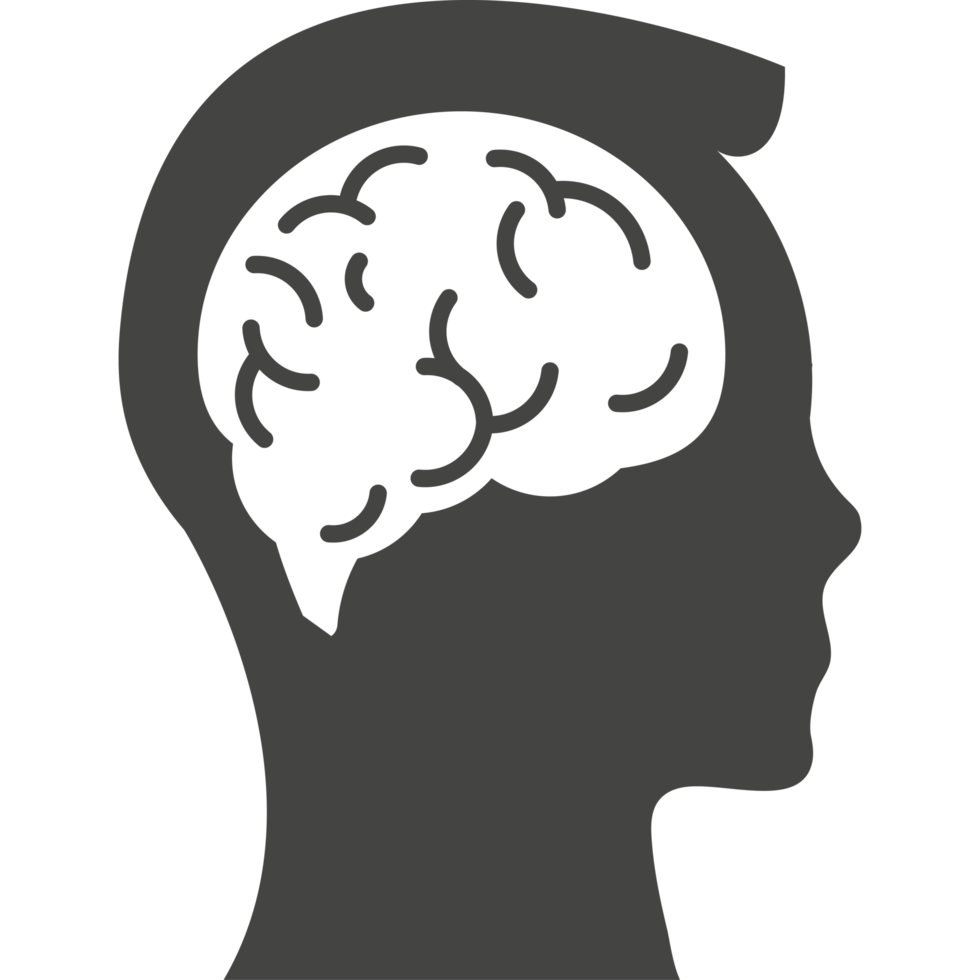 A silhouette of a man's head with a brain in it png