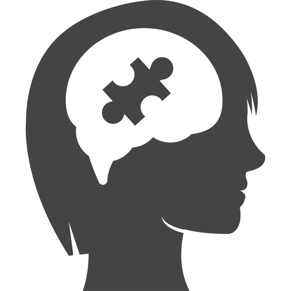 A silhouette of a woman's head with a puzzle piece in it png