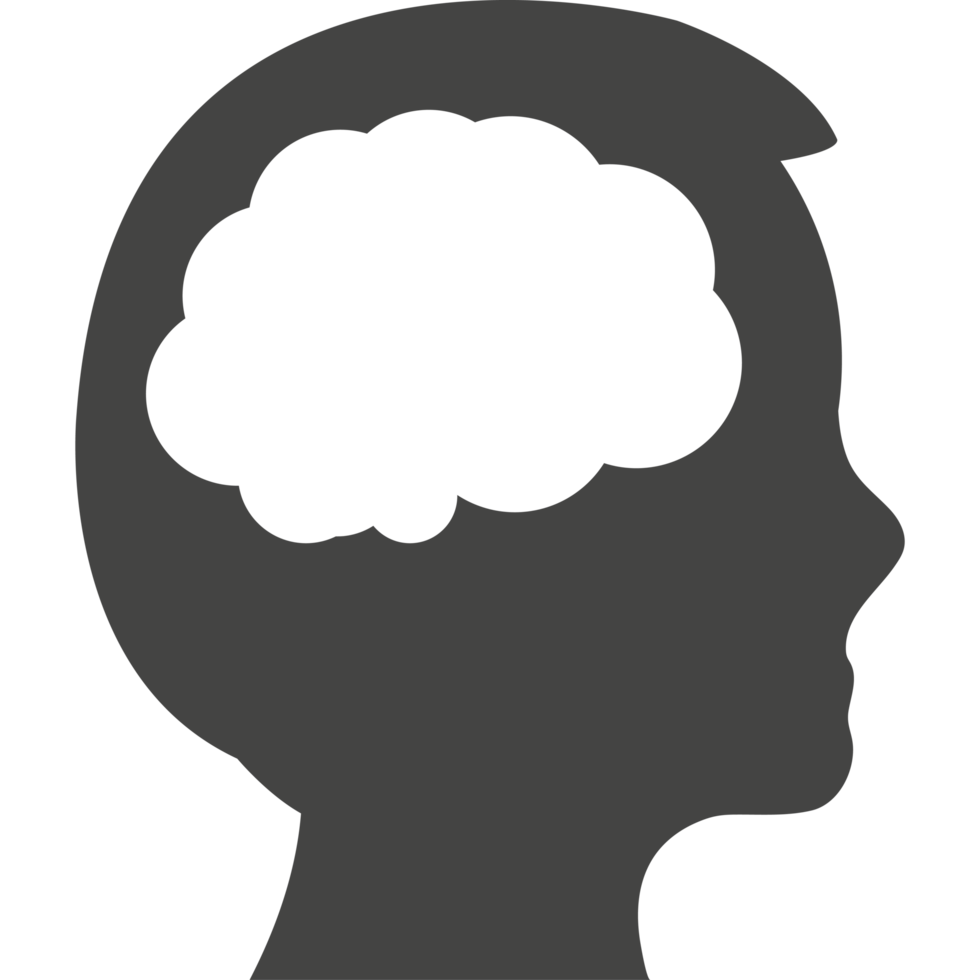A silhouette of a person's head with a brain in it png