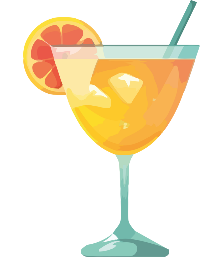 Orange cocktail with a straw and slice of lemon png