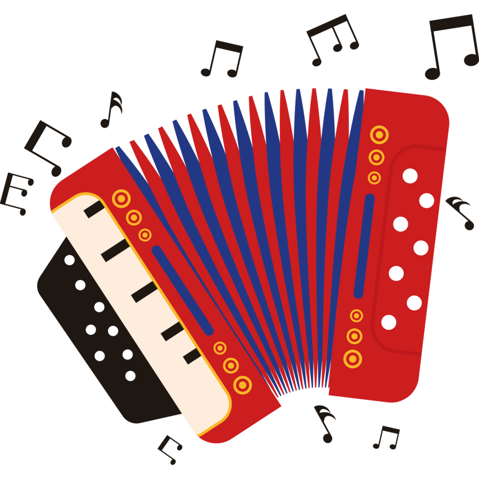 An accordion with music notes around it png