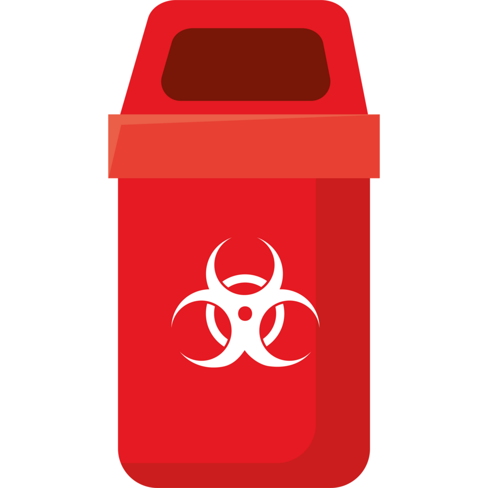 A red trash can with a biohazard symbol on it png