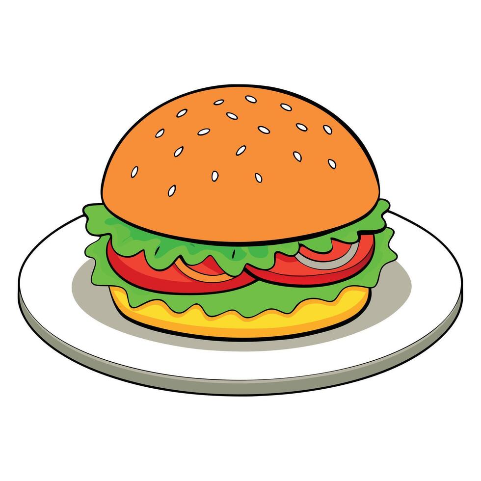 Delicious homemade double cheeseburger with onions. placed on a black slate with a black background. vector