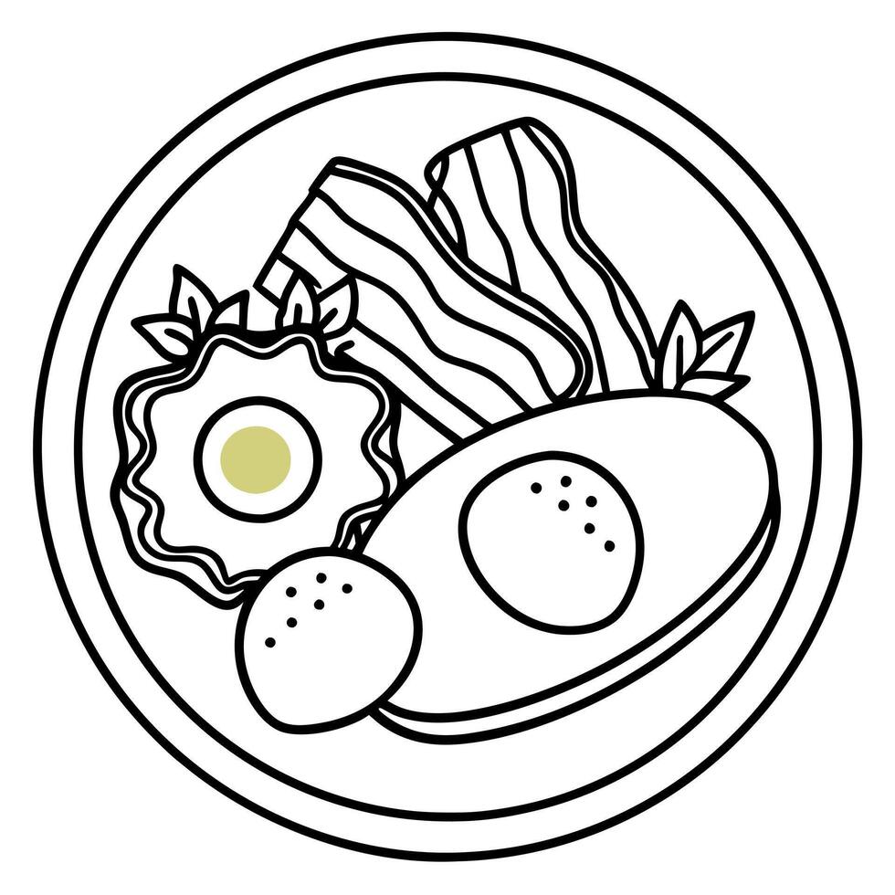Delicious breakfast plate with sunny-side-up eggs. bacon. toast. avocado. and fresh greens. perfect vector