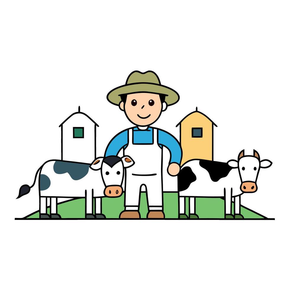 Farmer with cows in farm vector
