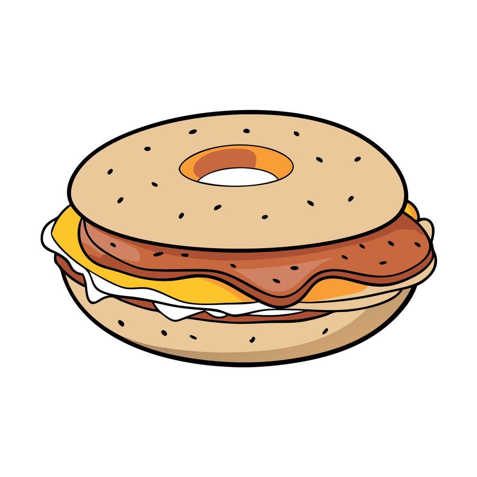 A bacon egg and cheese bagel sandwich vector