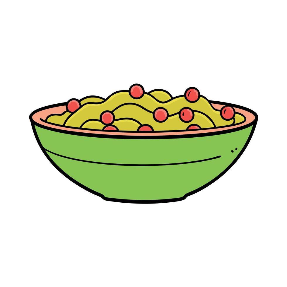 A bowl of pasta with peas and bacon vector