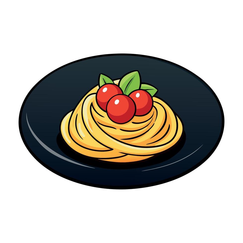 Fresh pasta with a rich tomato sauce and garnished with cherry tomatoes. set against a dark. elegant vector