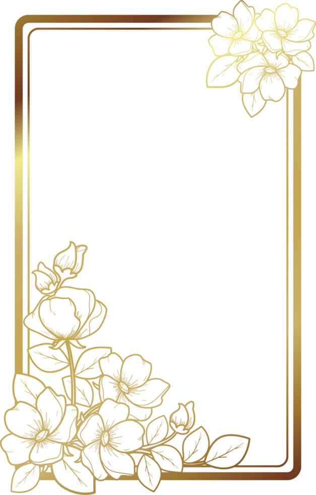 Golden Frame with Flowers and Leaves Ornament png