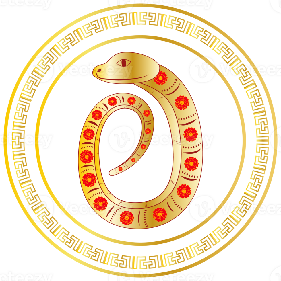 Snake Chinese New Year 2025. Zodiac Asia Gold Gradient Circle Traditional Ornament png