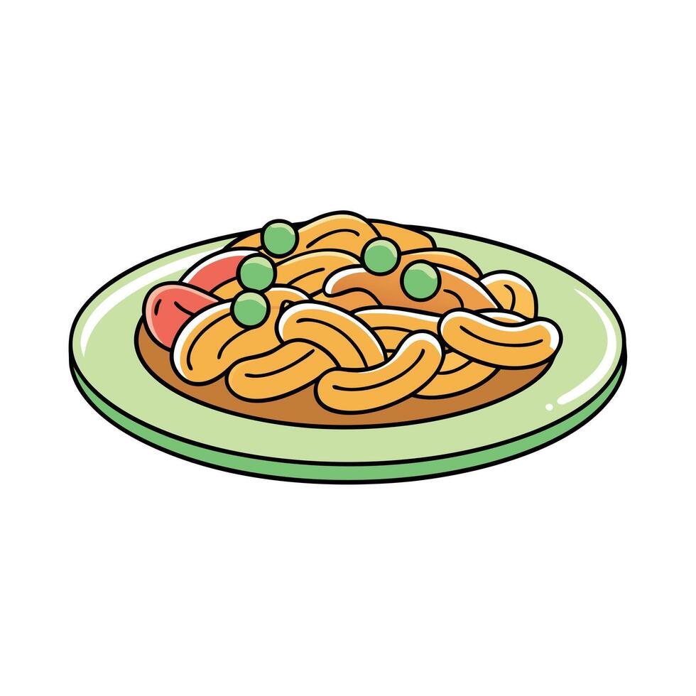 A plate of pasta with bacon and peas vector