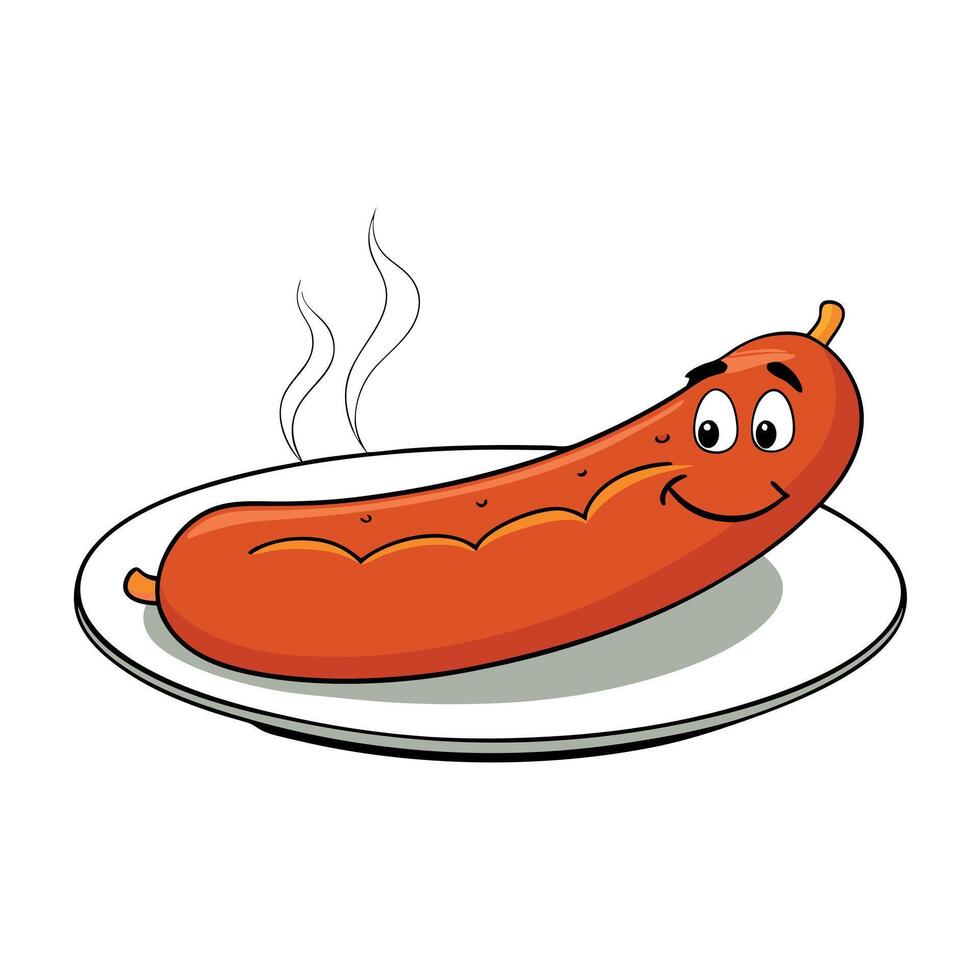 Grilled sausage on a plate vector