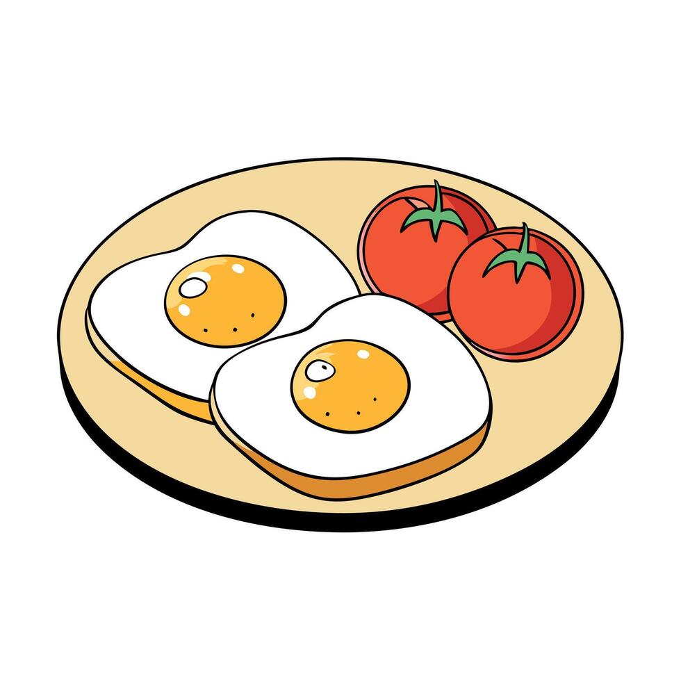 Breakfast with fried eggs and tomatoes vector