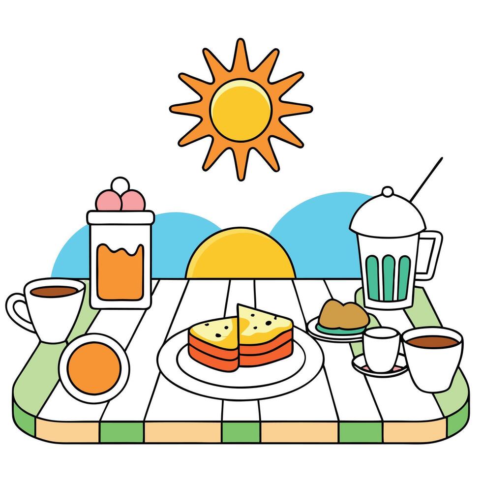 Breakfast Feast in a Sunny Cafe vector