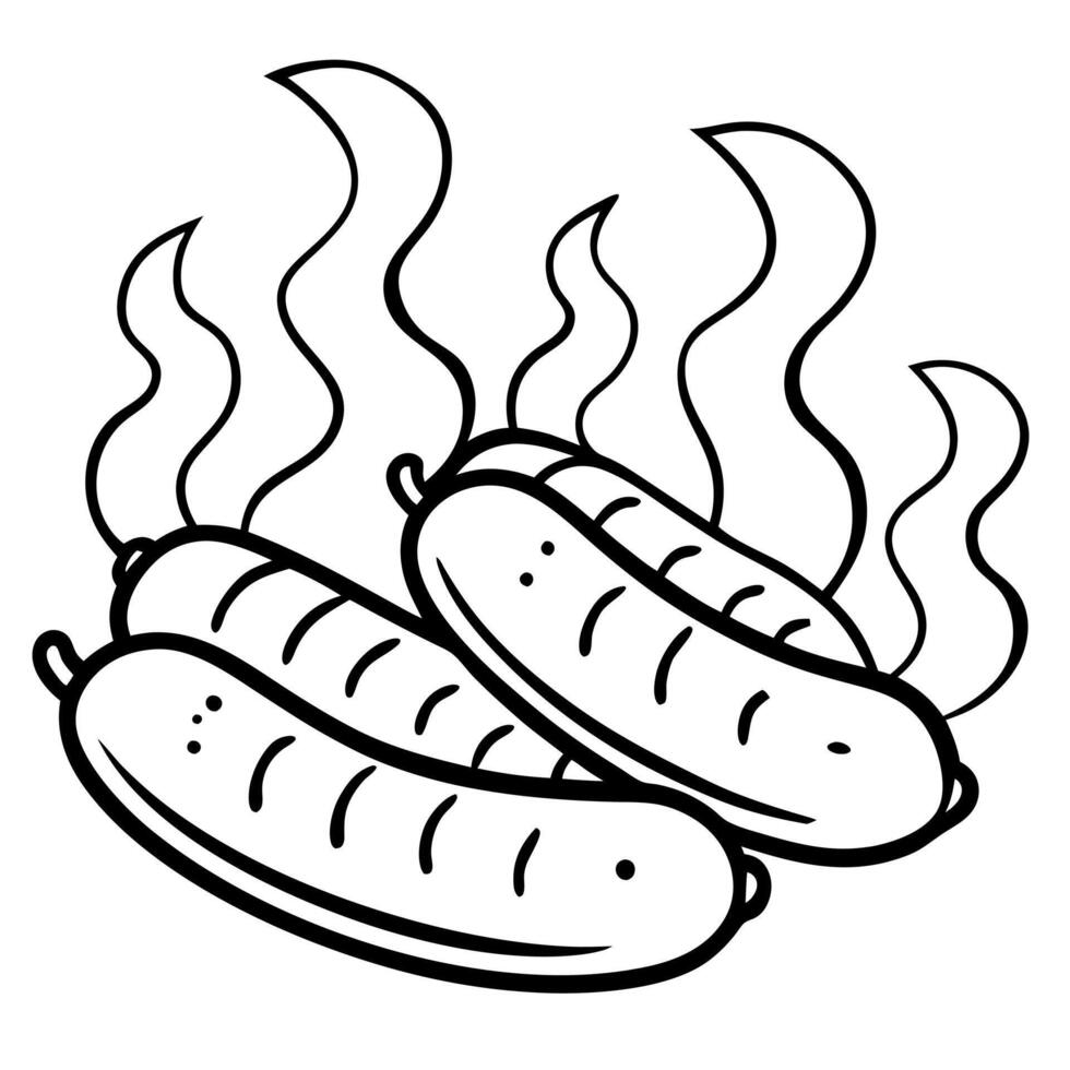 Grilled sausages smoke. vector