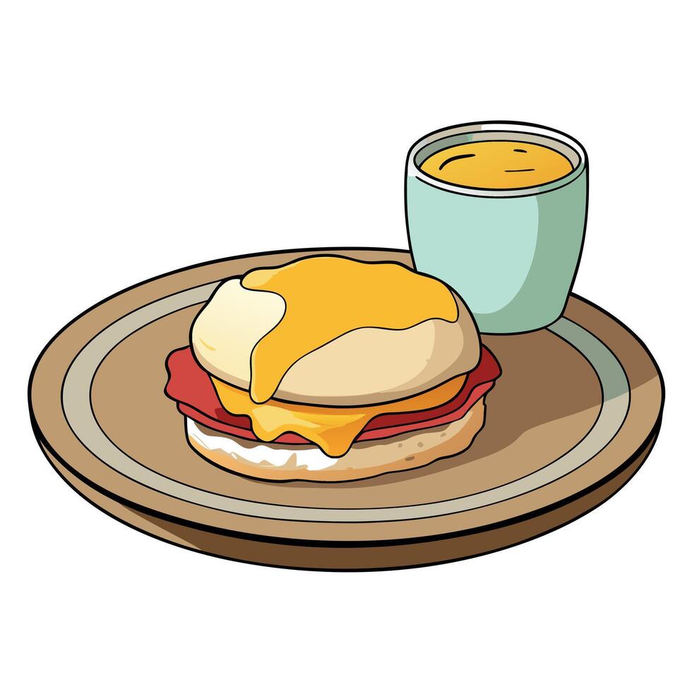 Freshly toasted English muffin filled with crispy smoked bacon. fried egg. and melted cheddar cheese vector
