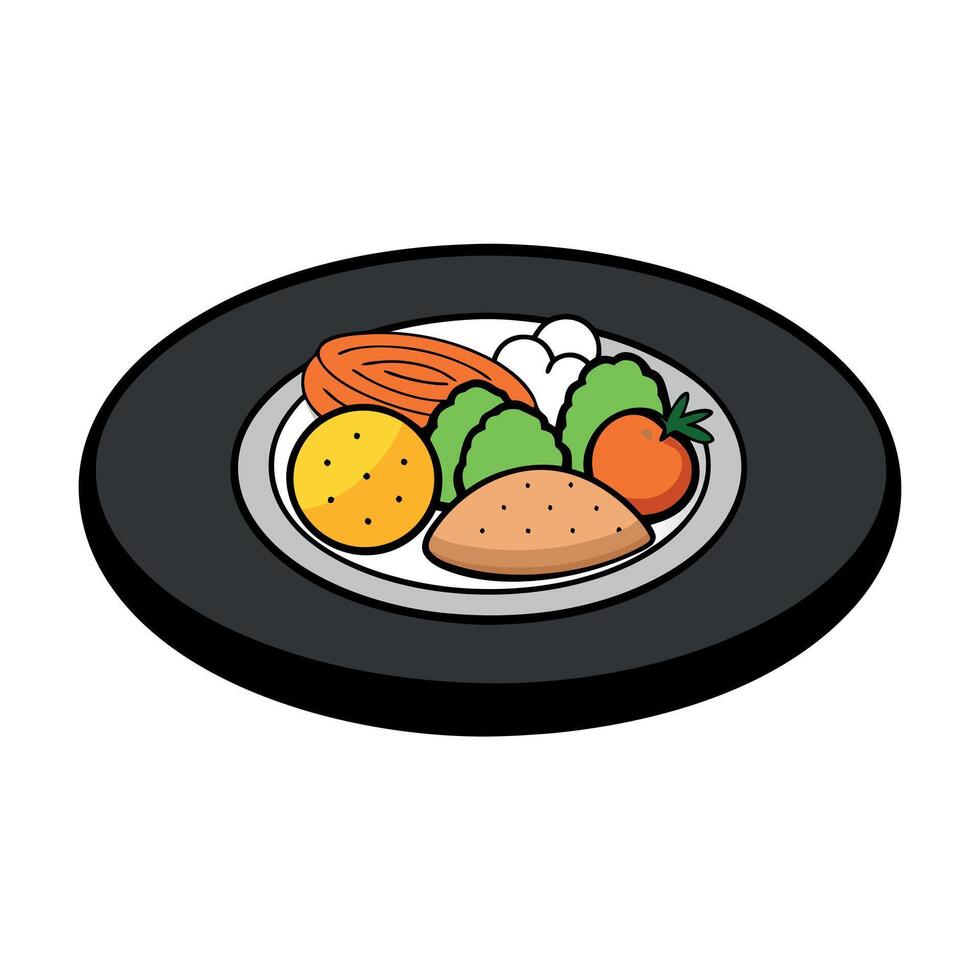 A plate of food on a black surface vector