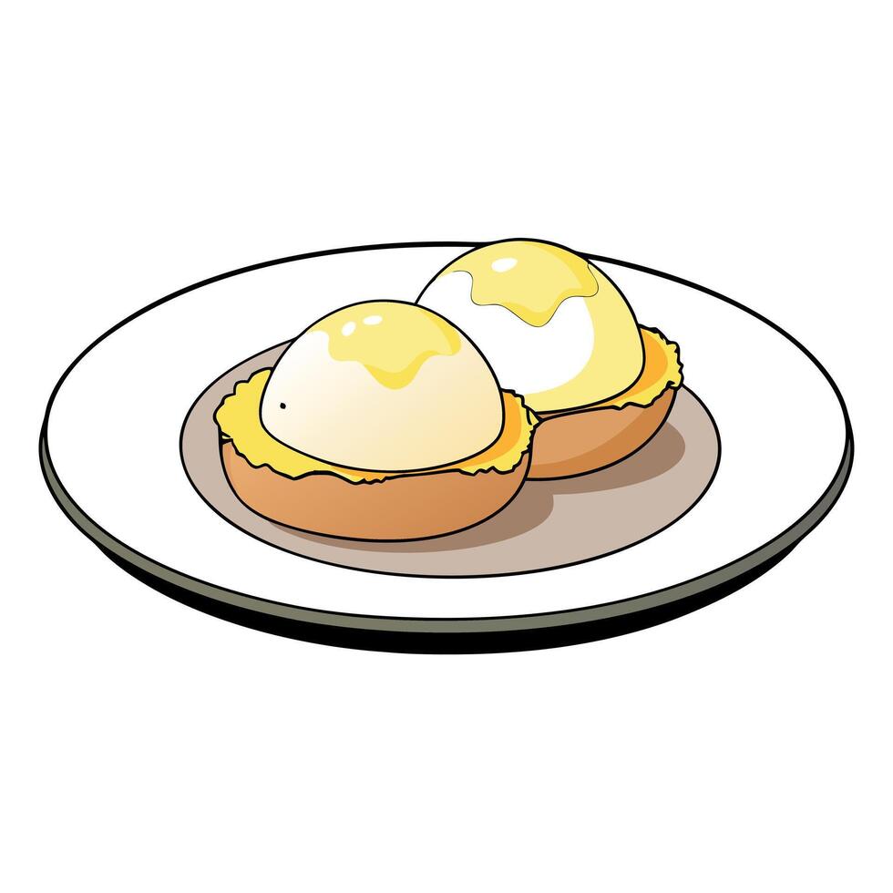 Close-up of eggs benedict on a plate vector