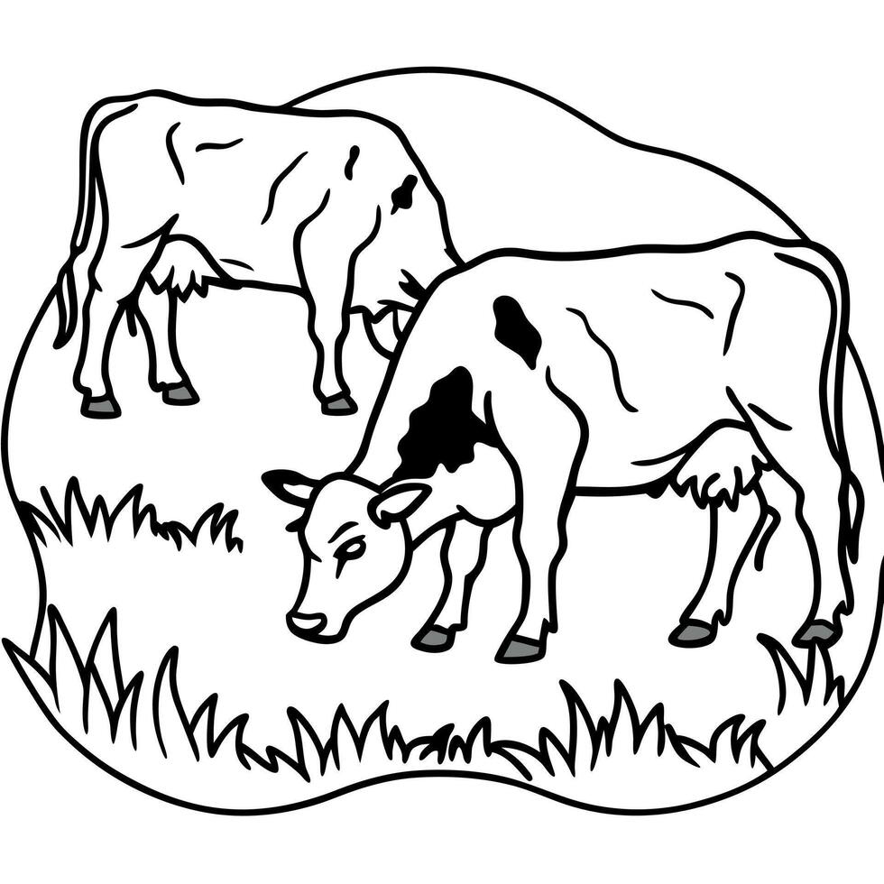 Grass cows on pasture vector