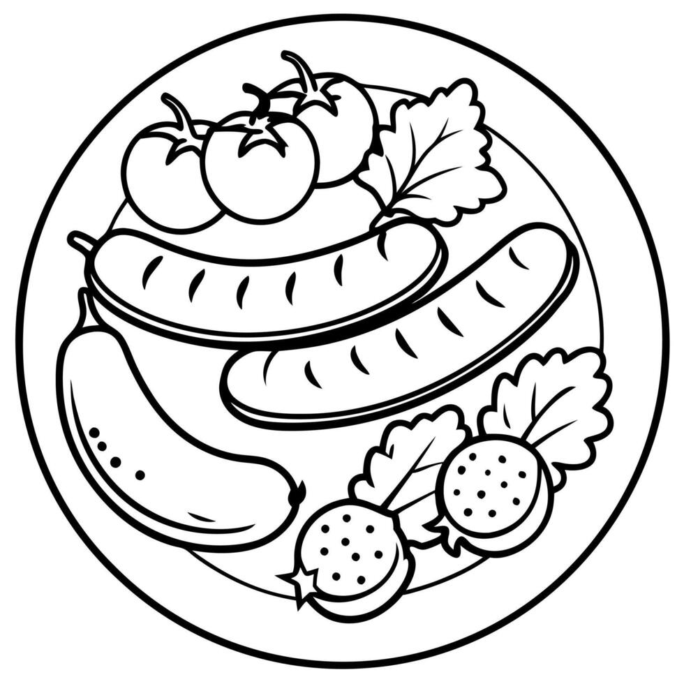 Grilled sausages and vegetables vector