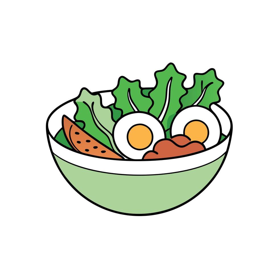 A salad with greens. bacon and eggs vector