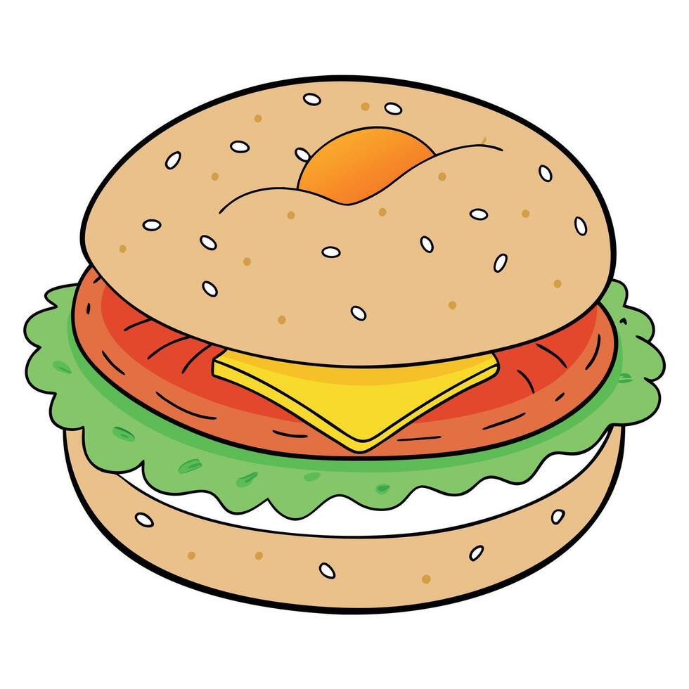 Hearty Breakfast Sandwich On Bagel vector