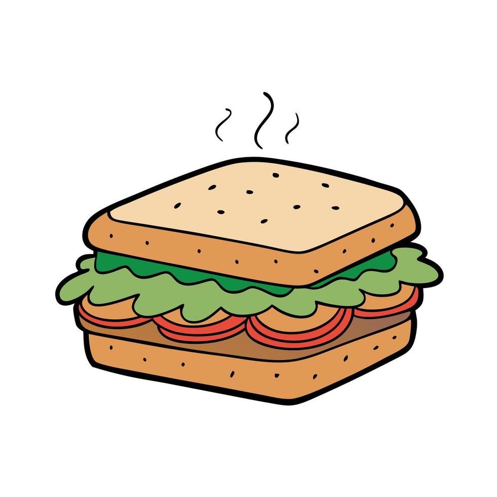 Delicious sandwich featuring layers of savory ingredients with smoky steam rising. perfect for food vector