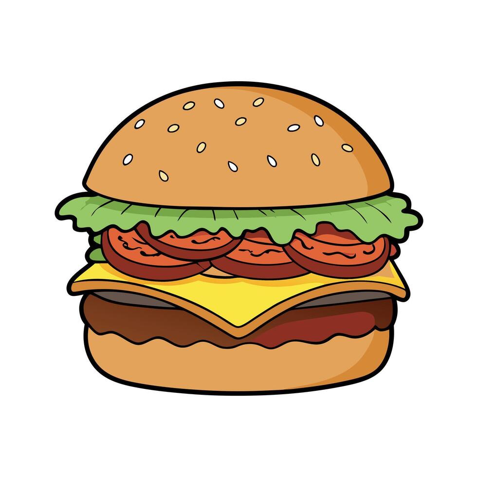 Burger Stacked with Double Angus Beef Patties. Aged Cheddar Cheese. Crispy Bacon. Caramelized Onions vector