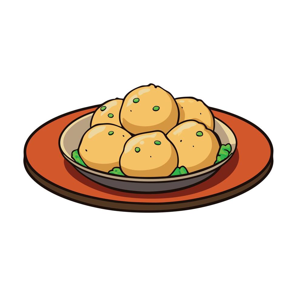 Lithuanian cepelinai on a rustic ceramic plate. closeup showing the texture of the potato dumplings. vector