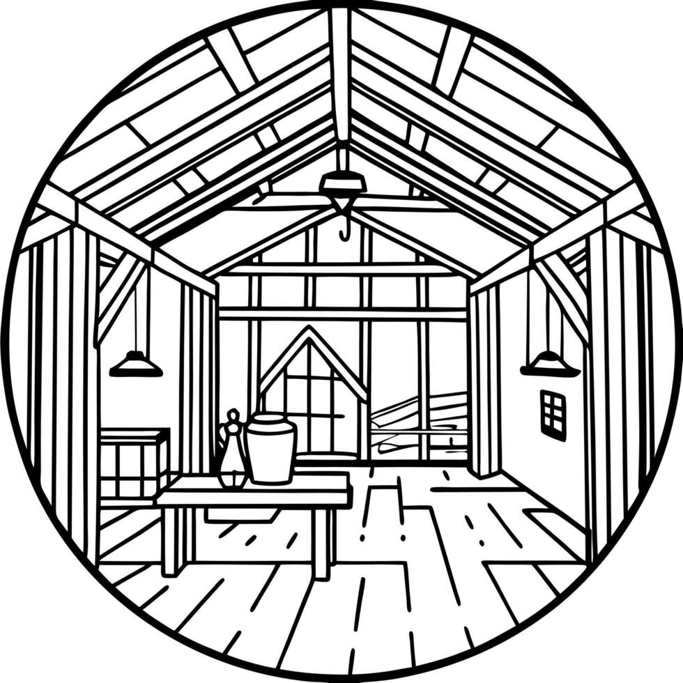 Wooden inside old barn vector