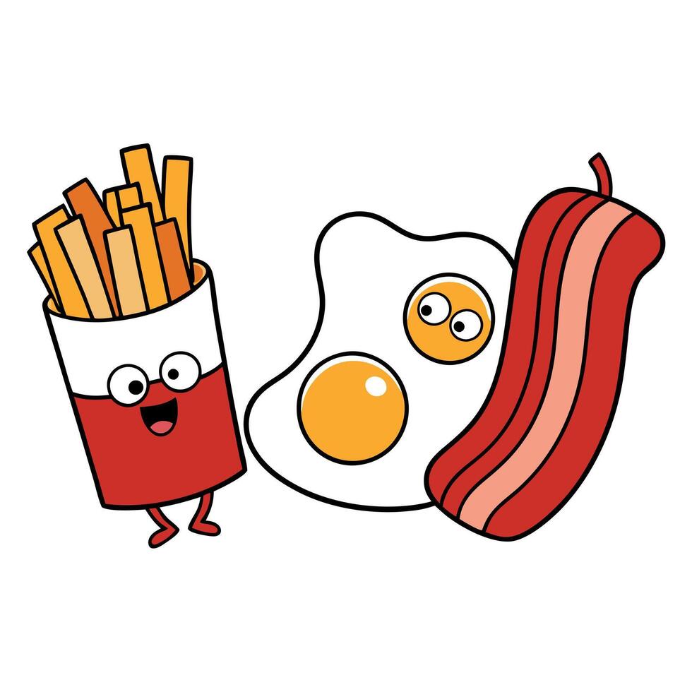 Bacon eggs sausages and French fries vector