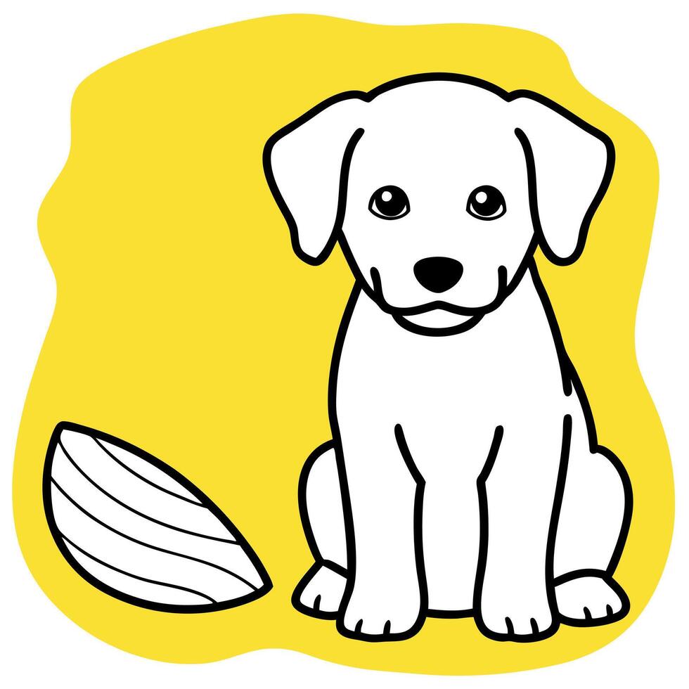 A white puppy with a short coat and floppy ears is sitting next to a plate of bacon strips . The pup vector