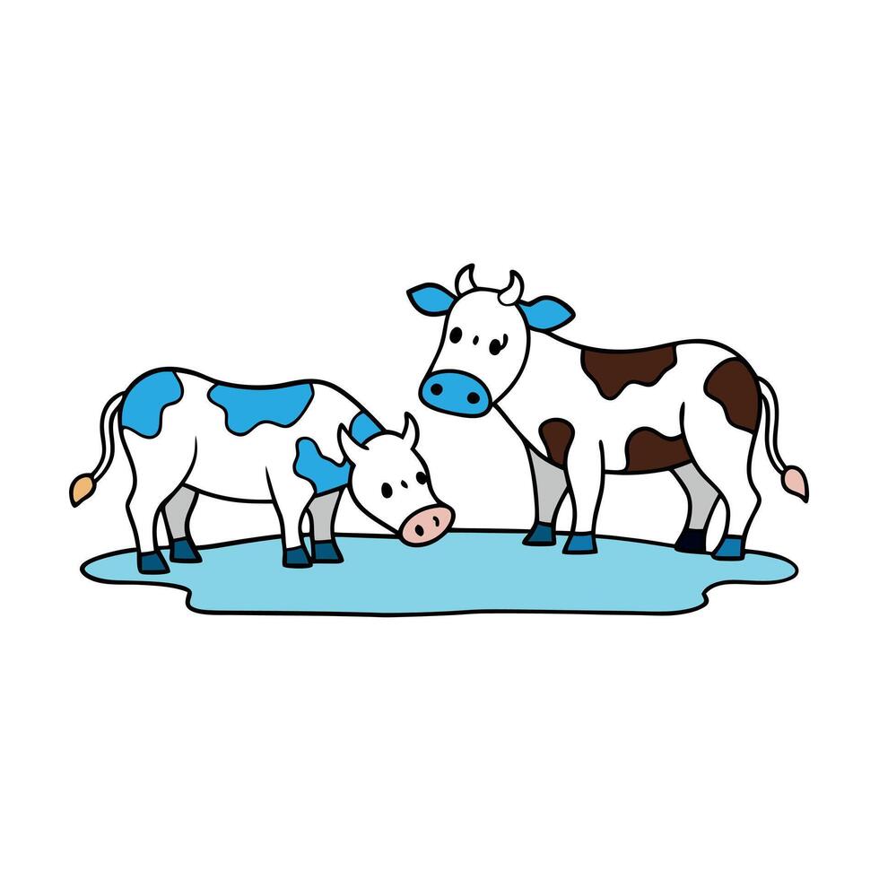 Grazing cows drinking vector