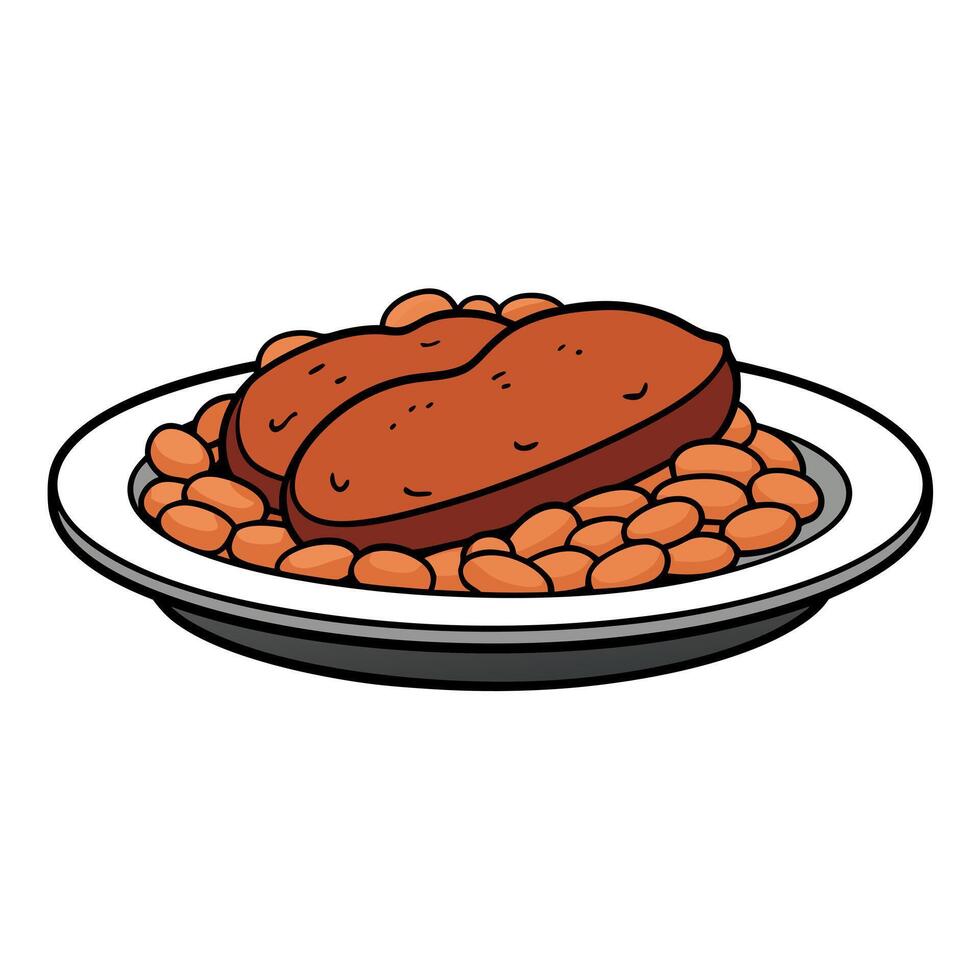 Appetizing smoked pork with beans. vector