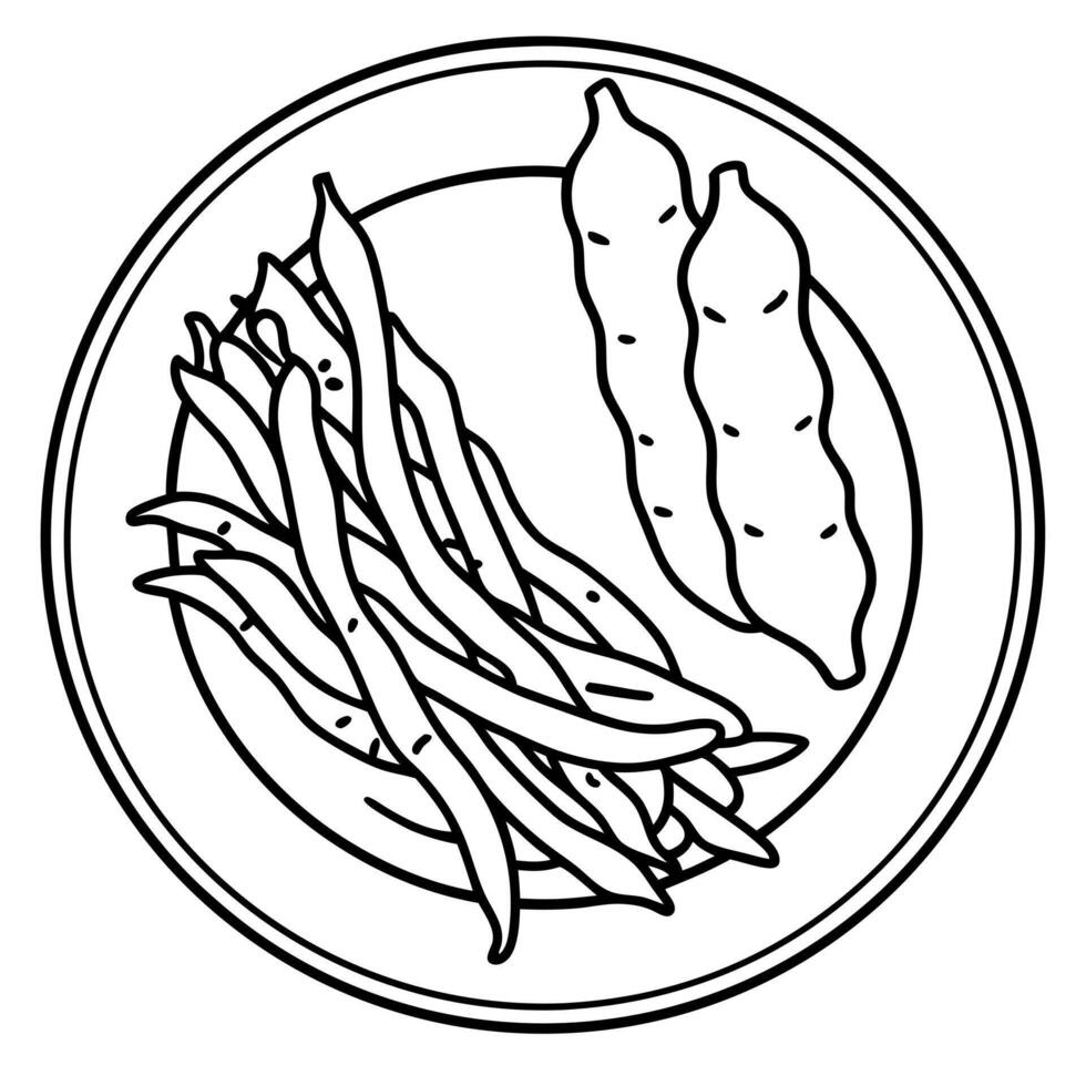 Green beans and bacon on a plate. vector