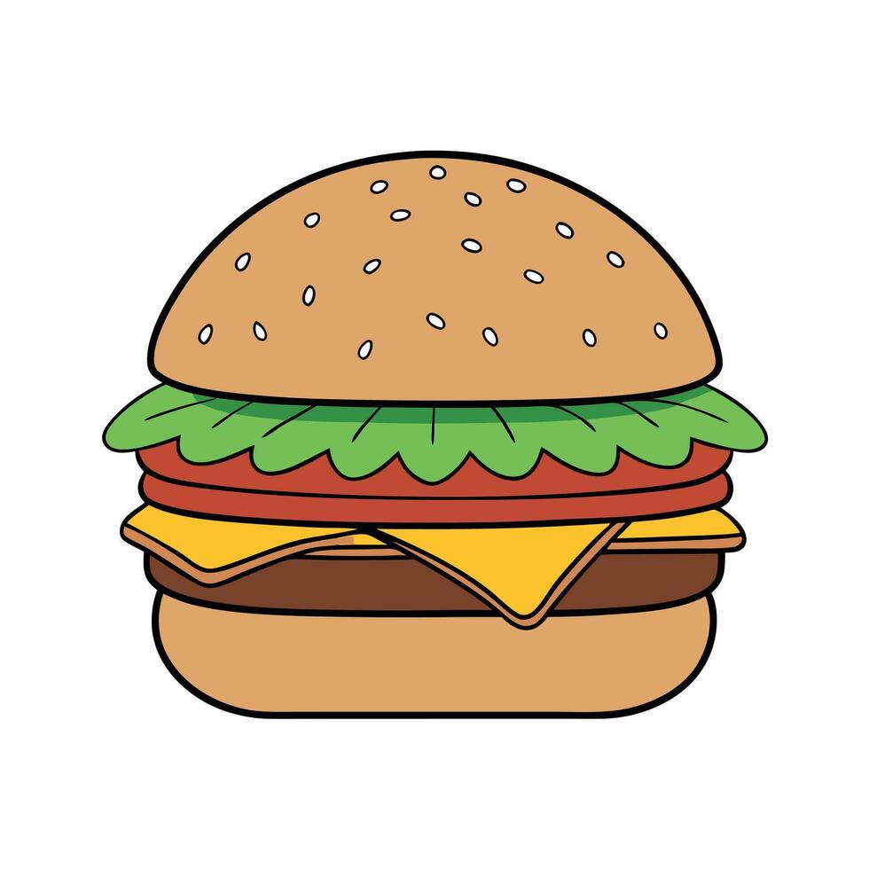 Delicious burger loaded with toppings vector