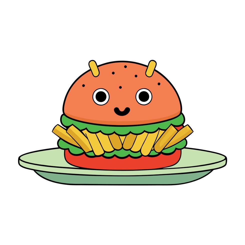 Hamburger on a plate with fries vector