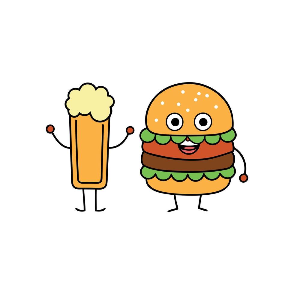 Close-up Burger and beer vector
