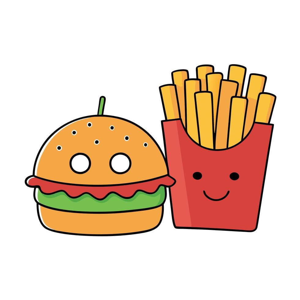 Tasty burger and fries vector