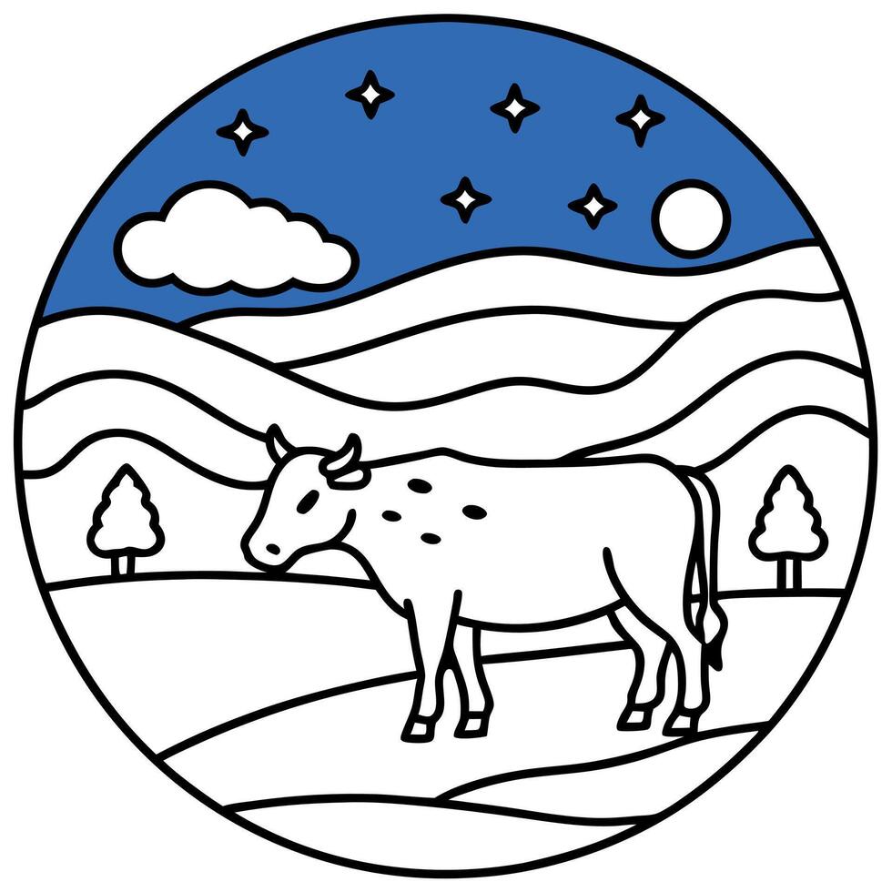 Brown sky view cow blue vector